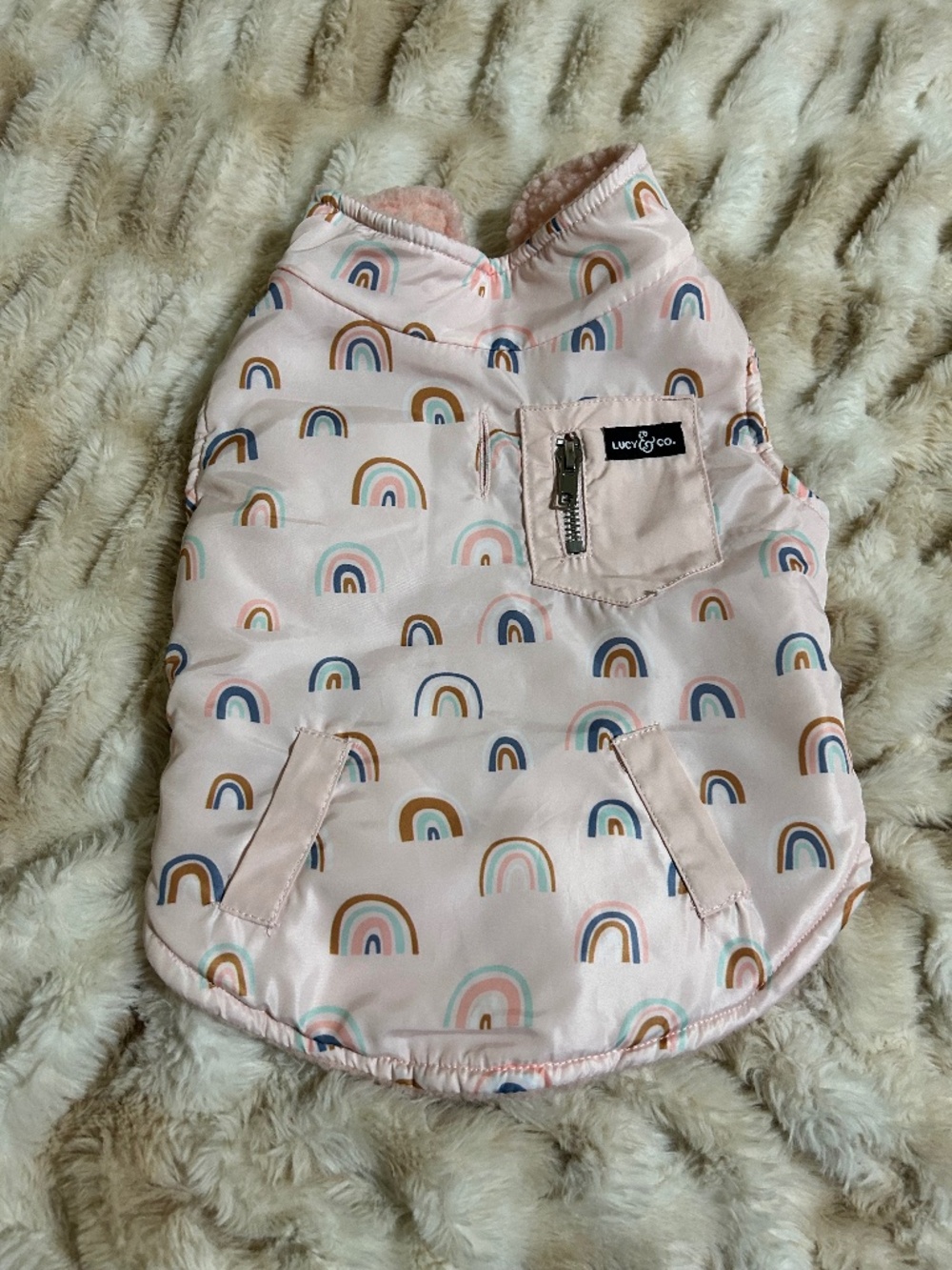 Lucy and Co dog vest coat Sherpa rainbow medium